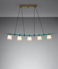 Osvaldo Borsani, Rare chandelier, circa 1940, Glass, brass, parchment shades