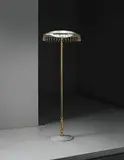 Arredoluce, Rare standard lamp, circa 1950, Tubular brass, brass, marble, frosted glass, glass