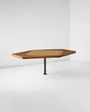 Luigi Zuccoli, Unique floor-mounted extendable dining table, designed for the 'San Fermo' building, Como, 1954, Birch-veneered plywood, birch, walnut-veneered plywood, walnut, patinated metal, brass