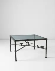 Diego Giacometti, ‘En souvenir de la lévrette Bucky’ (In memory of the dog Bucky) low table, circa 1978, Patinated bronze, glass