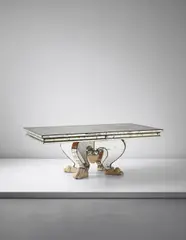 Serge Roche, Rare and important dining table, circa 1936, Silvered glass, painted plaster