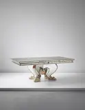 Serge Roche, Rare and important dining table, circa 1936, Silvered glass, painted plaster