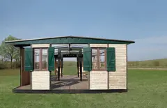 Jean Prouvé, '6 x 9' demountable house, 1944-1945, Painted steel, corrugated aluminium, painted wood, glass