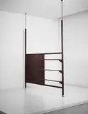 Rare and large 'Afrique' room divider, designed for the Air France building, Brazzaville, Congo by Jean Prouvé and Charlotte Perriand, 1950-1952, Painted bent steel, mahogany, offered Apr 2015