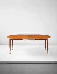 Unique extendable dining table, designed for a Villa, Liguria by Gio Ponti, 1960s, Mahogany-veneered wood, mahogany, brass, sold Apr 2015