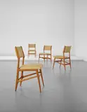 Gio Ponti, Set of four chairs, model no. 687, 1950s, Oak, leather, brass studs