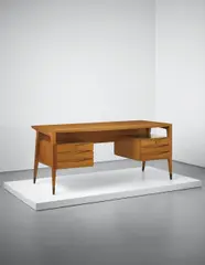 Rare desk by Gio Ponti, circa 1952, Walnut-veneered wood, walnut, brass, sold Apr 2015