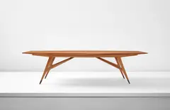 Gio Ponti, Unique and large dining table, circa 1959, Walnut-veneered wood, walnut, brass