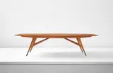Gio Ponti, Unique and large dining table, circa 1959, Walnut-veneered wood, walnut, brass