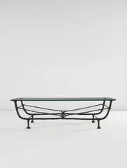 Diego Giacometti, 'Berceau' low table, first version, circa 1979, Patinated bronze, glass