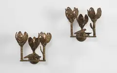 Diego Giacometti, Pair of three-armed wall lights, circa 1968, Gilt bronze