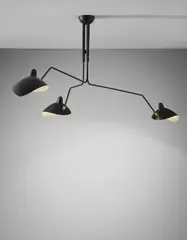 Three-armed adjustable ceiling light with 'Casquette' shades by Serge Mouille, designed 1958, Painted aluminium, painted tubular steel, brass, offered Oct 2015
