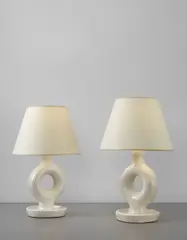 Two table lamps by Georges Jouve, circa 1950, Glazed earthenware, paper shades, sold Oct 2015