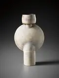 Composite form with vertical central disc by Hans Coper, circa 1974, Stoneware, layered white porcelain slips and engobes over a body with textured and incised linear designs, the interior , sold Oct 2015