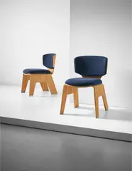 Kenzo Tange, Pair of chairs, from the Sumi Memorial Hall, Aichi, 1957, Bent laminated birch, fabric