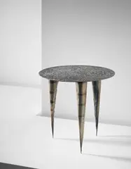 Unique 'Cone' table by Ron Arad, 1986, Patinated mild steel, steel, sold Oct 2015