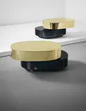 Gabriella Crespi, Pair of 'Scultura' low tables, from the 'Plurimi' series, circa 1976, Brass-covered wood, painted wood
