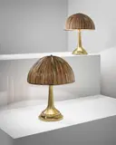 Gabriella Crespi, Pair of 'Fungo' table lamps, from the 'Rising Sun' series, circa 1973, Brass, bamboo