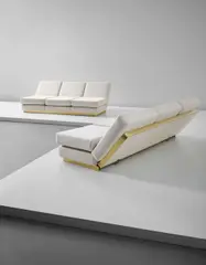 Pair of 'Quick-Change' sofas, from the 'Plurimi' series by Gabriella Crespi, circa 1972, Brass-anodised aluminium, fabric, sold Oct 2015