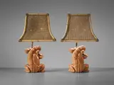 Gabriella Crespi, Pair of table lamps, from the 'Animali' series, circa 1970, Bamboo, brass, chromium-plated metal, pine, cane