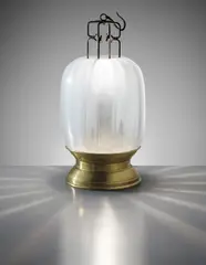 Lantern by Gabriella Crespi, circa 1975, Lattimo glass, brass, painted wood, patinated brass, sold Oct 2015