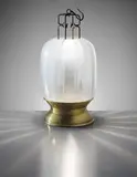 Gabriella Crespi, Lantern, circa 1975, Lattimo glass, brass, painted wood, patinated brass