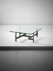 Coffee table, model no. 5254 by Jacques Quinet, circa 1969, Metal, glass, offered Oct 2015