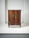 Rare illuminated drinks cabinet by Osvaldo Borsani and Lucio Fontana, circa 1950, Bronze, painted glass, glass, mirrored glass, mahogany, mahogany-veneered plywood, brass, painted brass, painted wood, c, sold Oct 2015
