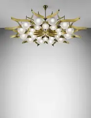 Gio Ponti, Monumental chandelier, circa 1965, Opaque glass, brass