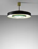 Fontana Arte, Ceiling light, circa 1957, Tubular brass, painted aluminium, opaque glass, glass