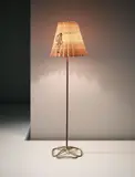 Rare standard lamp, model no. 1032 by Gino Sarfatti, circa 1948, Tubular brass, brass, leather-bound tubular metal, fabric shade, sold Oct 2015