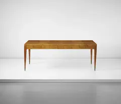 Gio Ponti, Early extendable dining table, circa 1929, Burr walnut-veneered wood, brass