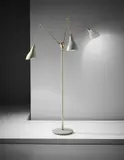 Arredoluce, Rare three-armed adjustable standard lamp, circa 1950, Painted metal, tubular brass, brass, tubular painted metal