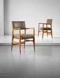 Gio Ponti, Pair of armchairs, model no. 110, 1950s, Vinyl, walnut, brass nail heads
