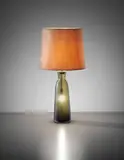 Rare table lamp by Paolo Venini, circa 1955, Inciso glass, brass, fabric shade, sold Oct 2015