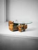'Scultura' table, model no. C 10 T by Gruppo Np2: Nerone Ceccarelli and Giovanni Patuzzi, circa 1971, Laminated walnut, glass, rubber, sold Oct 2015