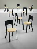 Set of eight chairs, model no. 66 by Alvar Aalto, designed 1933, produced 1930s-1950s, Painted birch-veneered wood, painted bent birch laminated plywood, cane weaved fabric, offered Oct 2015