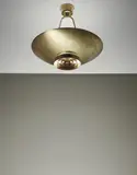 Ceiling light, designed for the Secretary-General's office, United Nations, New York, model no. 9060 by Paavo Tynell, circa 1953, Perforated brass, tubular brass, brass, opaque glass, sold Oct 2015