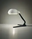 Rare desk lamp, model no. A704 by Alvar Aalto, circa 1954, Perforated painted metal, leather-bound metal, sold Oct 2015