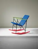Yrjö Kukkapuro, Rocking chair, model no. 509, 1982, Painted metal, painted tubular metal, painted wood, fabric