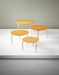 Bruno Mathsson, Set of four 'Annika' tables, 1930s, Bent birch laminated plywood, burr birch-veneered wood, birch-veneered wood