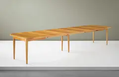 Large extendable dining table by Josef Frank, designed circa 1940, produced 1950s, Mahogany-veneered wood, mahogany, birch inlay, sold Oct 2015