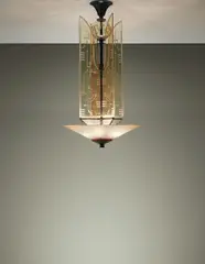Ceiling light by Edward Hald, circa 1937, Engraved coloured glass, patinated brass, offered Oct 2015