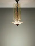 Edward Hald, Ceiling light, circa 1937, Engraved coloured glass, patinated brass