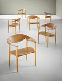 Ejner Larsen and Aksel Bender Madsen, Set of six ‘Metropolitan’ armchairs, circa 1954, Teak-veneered plywood, beech