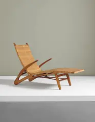 Hans J. Wegner, Rare long 'Dolphin' folding armchair, model no. JH511, 1950, Oak, cane, brass