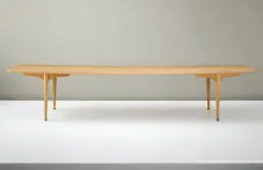 Peder Moos, Unique dining table, designed for the Villa Aubertin, Rosnæs, Nakskov Fjord, 1952, Oak, maple