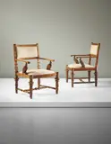 Michael Gottlieb Birckner Bindesbøll, Pair of armchairs, 1840s, Mahogany, painted wood, fabric