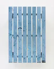 Fredrik Værslev, Untitled (Frieze Garden Painting #02), 2011, house paint, enamel paint, spray paint and nails on pressure impregnated spruce, Siberian larch frame, steel support