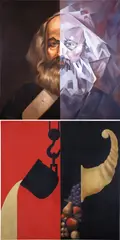 Komar & Melamid, Karl Marx and Cornucopia (Diptych), 1982, oil and tempera on hardboard